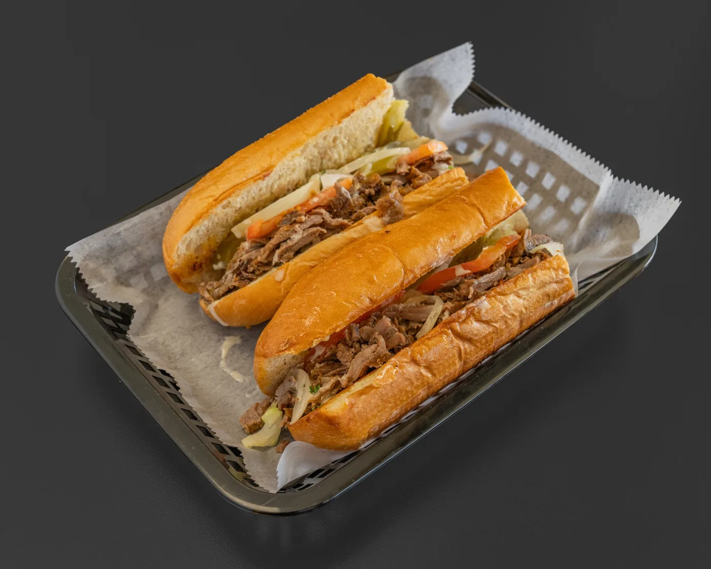 Beef shawarma sandwiches on a tray