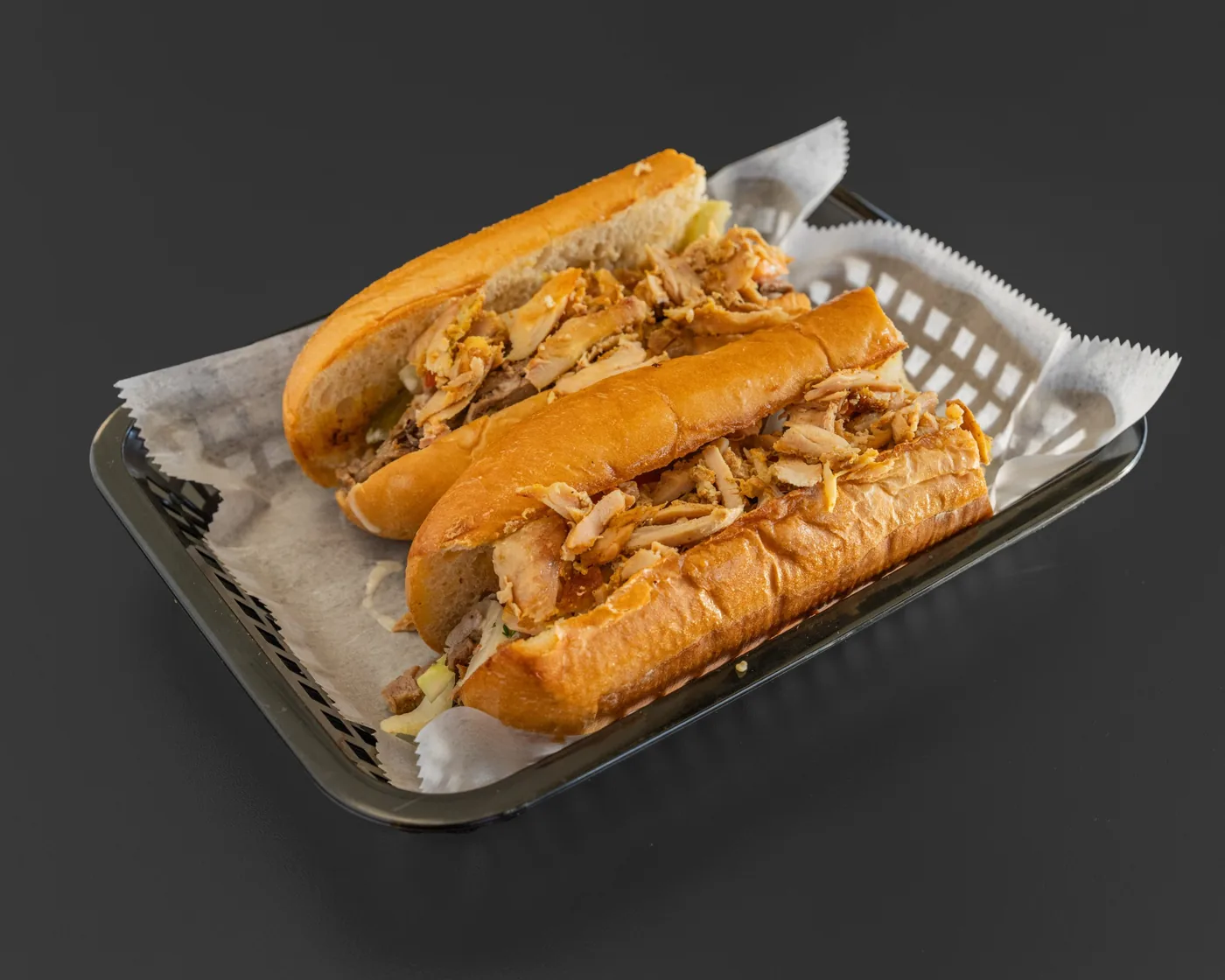 Chicken shawarma sandwiches on a tray