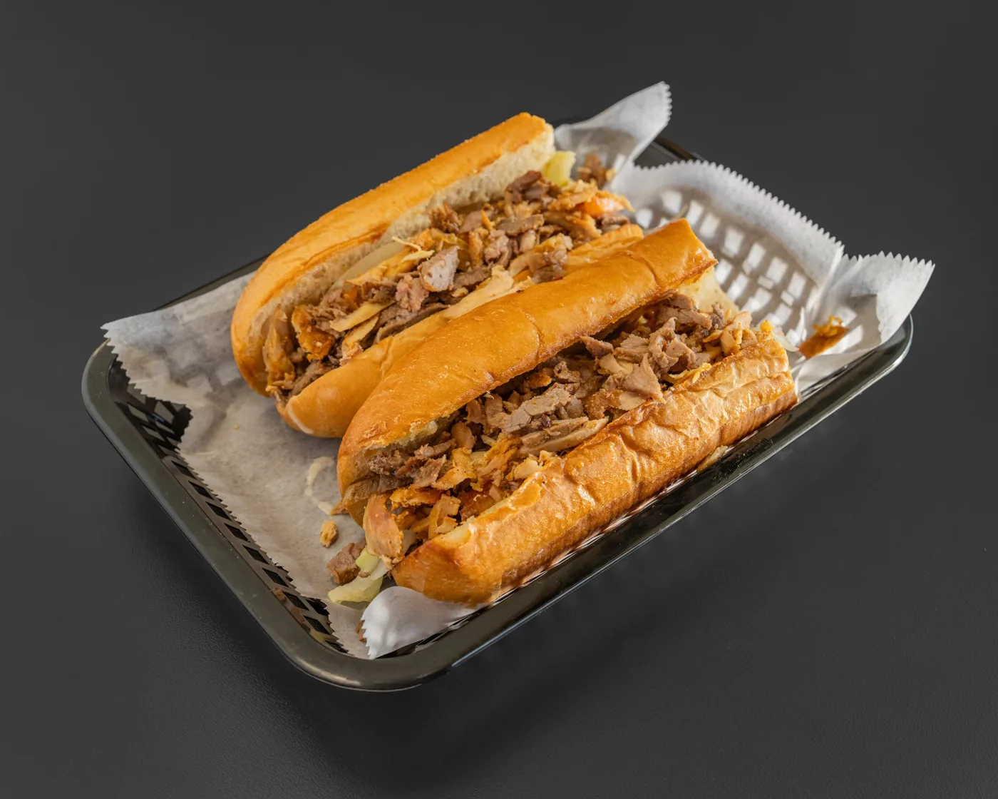 Mixed shawarma sandwiches on a tray